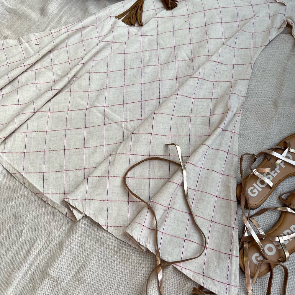 NWOT Indie Picks Off White Dress white red white checks - Picture 3 of 6